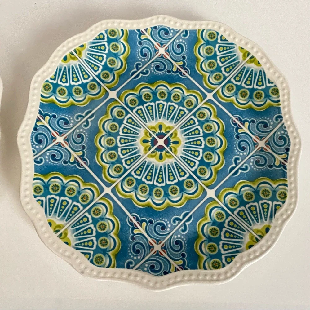 Pier 1 Imports Set of 2 Atlas Salad Plates Scalloped Edges Geometric Pattern